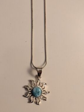 ✨Sterling Silver 925 Larimar Sun  Pendant Necklace✨